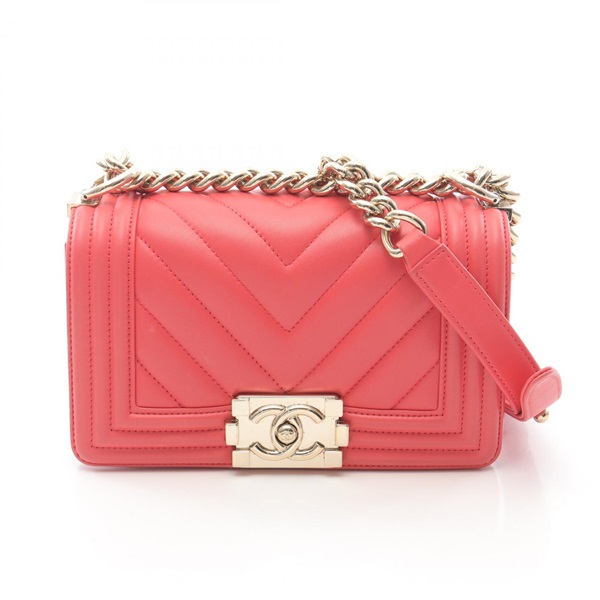 CHANEL Boy Small Chevron V Stitch Chain Shoulder Bag A67085 Lambskin Pink GHW