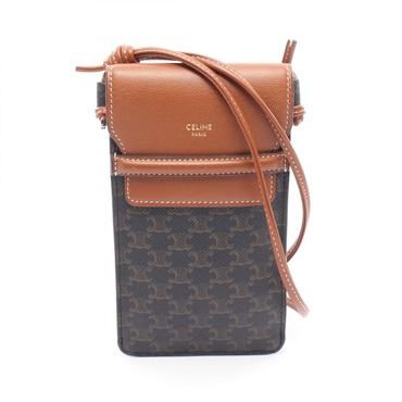 CELINE Triomphe Phone Pouch Shoulder Bag 10G332CQD canvas leather Brown Used