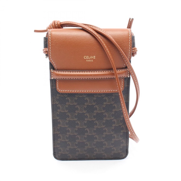 CELINE Triomphe Phone Pouch Shoulder Bag 10G332CQD canvas leather Brown Used