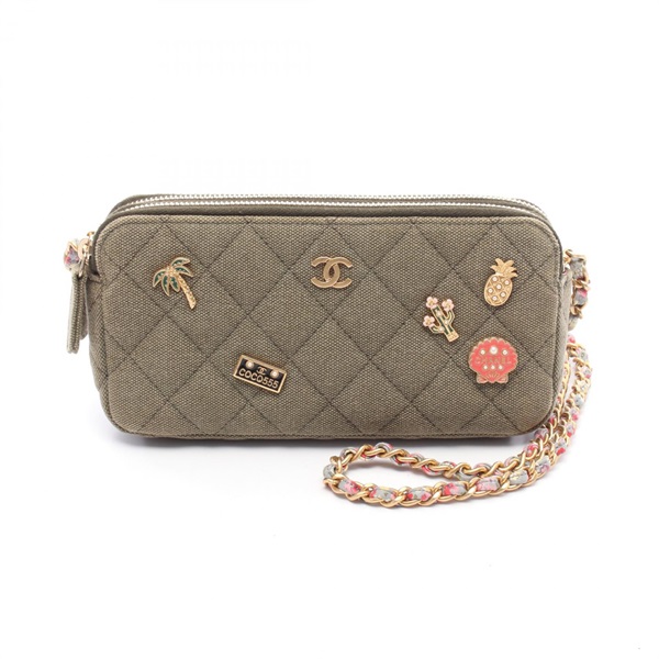 CHANEL Matelasse Cuba Collection Shoulder Bag A82527 canvas Khaki Used Women GHW