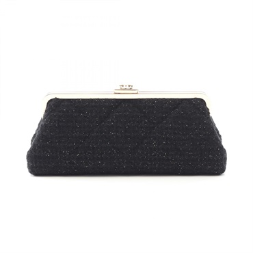 CHANEL Matelasse clutch bag C08261 tweed Black Used Women GHW COCO CC