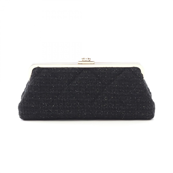 CHANEL Matelasse clutch bag C08261 tweed Black Used Women GHW COCO CC
