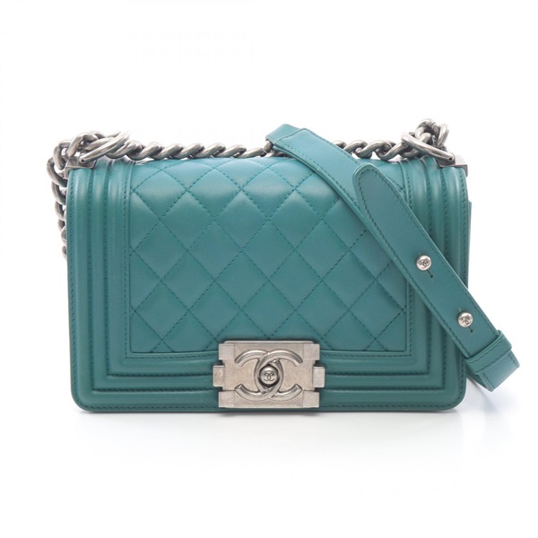 CHANEL Boy Chanel Small Chain Shoulder Bag A67085 Lambskin Green Used Women