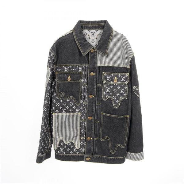 LOUIS VUITTON × NIGO Monogram Crazy Denim Jacket cotton Black Gray Used mens #44