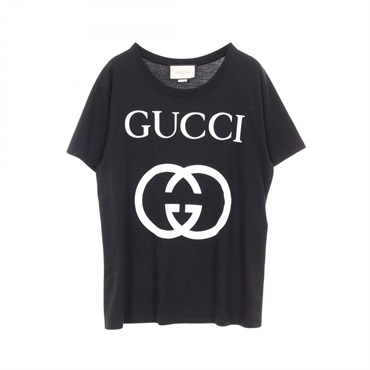 GUCCI Interlocking G T-shirt short sleeve 493117 cotton Black Used mens #S