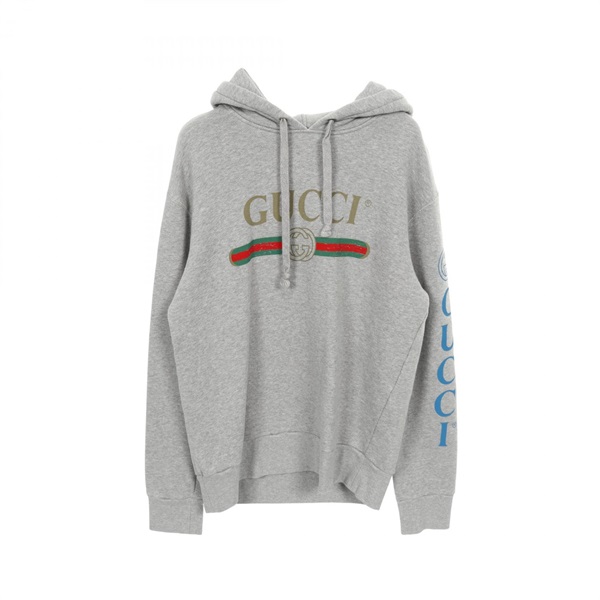 GUCCI Interlocking G Dragon Embroidery Hoodie 475374 cotton Gray Used mens #S
