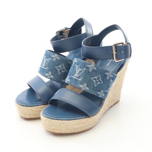 LOUIS VUITTON Star board line Heeled Sandals 1A7RA8 denim leather Used #36.5 LV