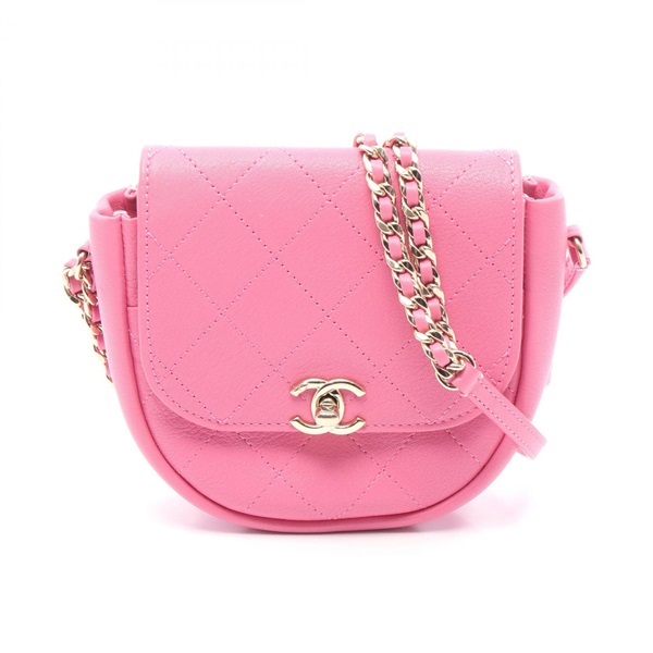 CHANEL Matelasse Crossbody Chain Shoulder Bag Leather Pink GHW Used Women