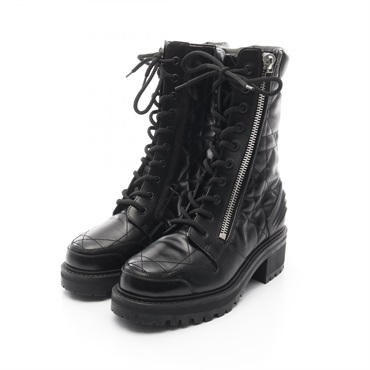Christian Dior D-LEADER Cannage Quilting boots leather Black Used Women #35 D