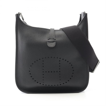 HERMES Evelyne Troyes PM Shoulder Bag Clemence leather Black Used Women K SHW