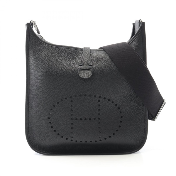 HERMES Evelyne Troyes PM Shoulder Bag Clemence leather Black Used Women K SHW