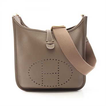 HERMES Evelyne Troyes PM Shoulder Bag Clemence leather Etoupe Grey Used B GHW