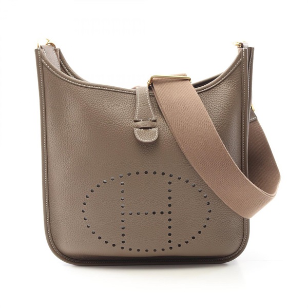 HERMES Evelyne Troyes PM Shoulder Bag Clemence leather Etoupe Grey Used B GHW