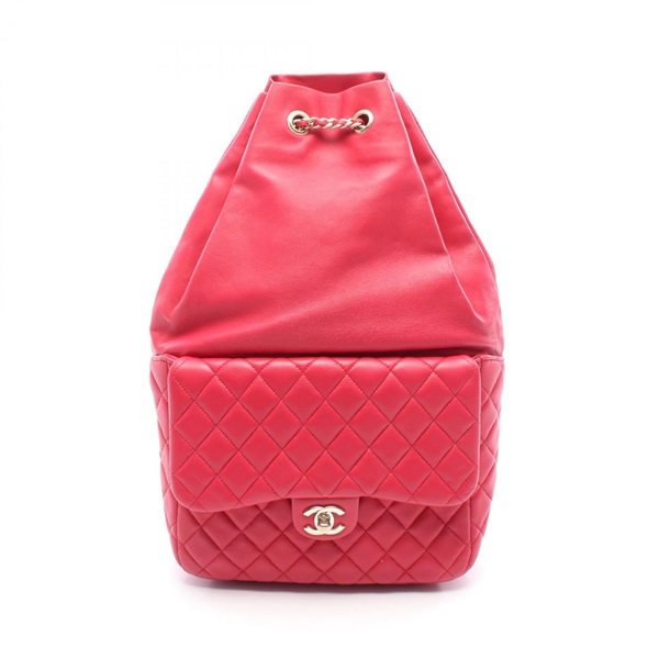 CHANEL Matelasse Cruise Line Chain Backpack Bag A94417 Lambskin Red Used GHW