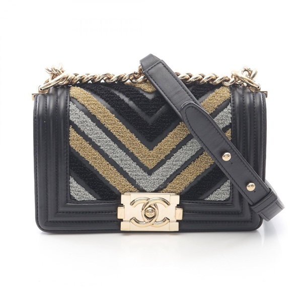 CHANEL Boy Chanel Small Chain Shoulder Bag A67085 leather Fabric Black Multi