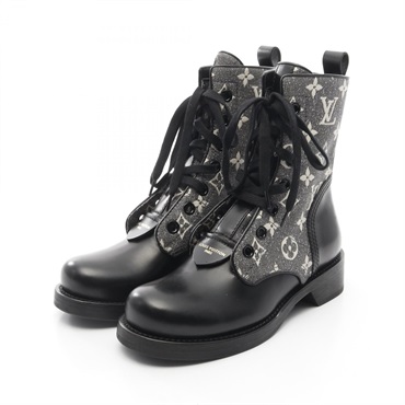 LOUIS VUITTON Metropolis Line boots leather canvas Black Gray Used Women #36 LV