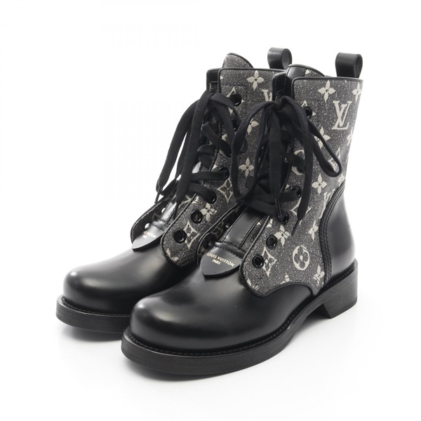 LOUIS VUITTON Metropolis Line boots leather canvas Black Gray Used Women #36 LV