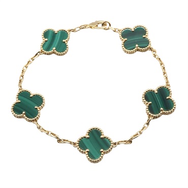 Van Cleef & Arpels Vintage Alhambra Malachite Bracelet 18KYG Yellow Gold Used