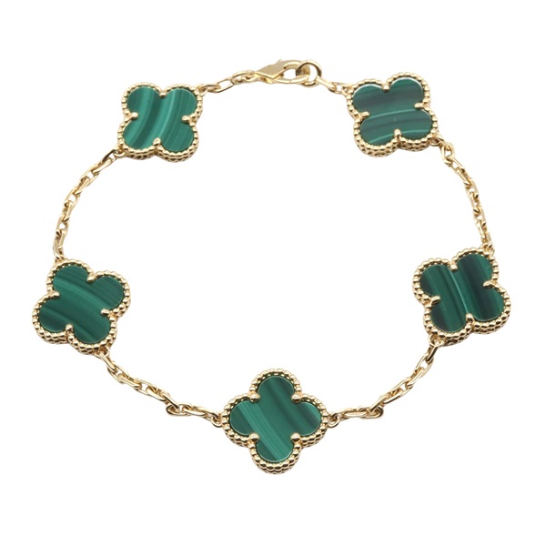 Van Cleef & Arpels Vintage Alhambra Malachite Bracelet 18KYG Yellow Gold Used