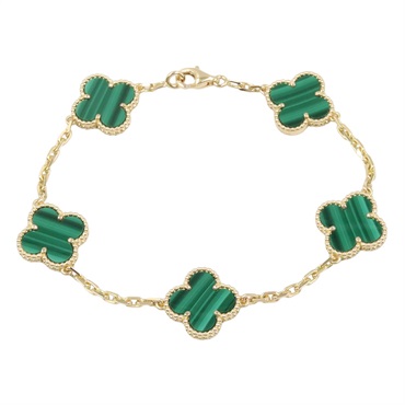 Van Cleef & Arpels Vintage Alhambra Bracelet 5P Malachite 18KYG Yellow Gold Used