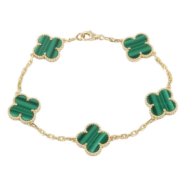 Van Cleef & Arpels Vintage Alhambra Bracelet 5P Malachite 18KYG Yellow Gold Used