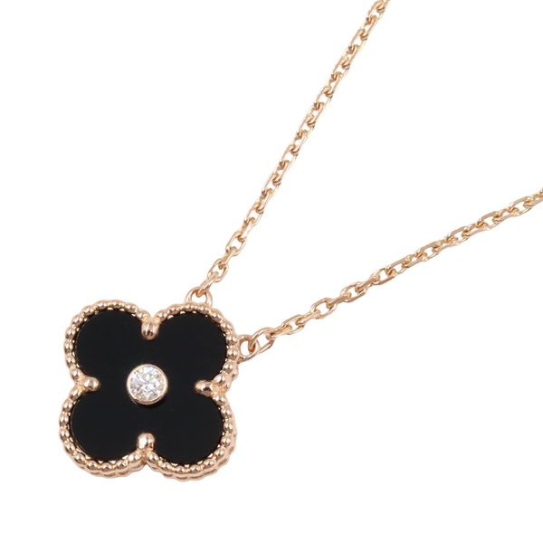 Van Cleef & Arpels Vintage Alhambra Necklace Onyx Diamond 18KPG Gold Black Used