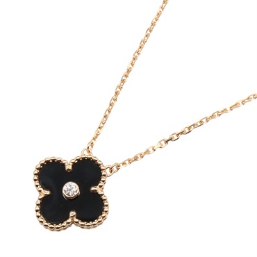 Van Cleef & Arpels Vintage Alhambra Necklace 1P Diamond Onyx 18KPG Gold women