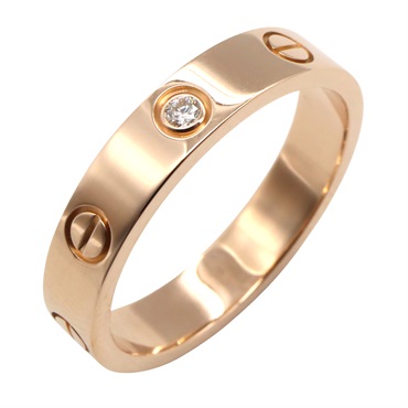 CARTIER Mini Love 1P Diamond Ring 18KPG Pink Rose Gold Used women US size 7 #55