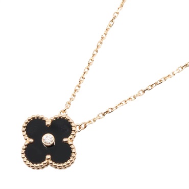Van Cleef & Arpels Vintage Alhambra Necklace Diamond 18KPG Gold Onyx Black Used