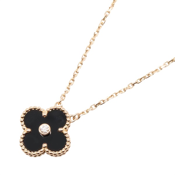 Van Cleef & Arpels Vintage Alhambra Necklace Diamond 18KPG Gold Onyx Black Used