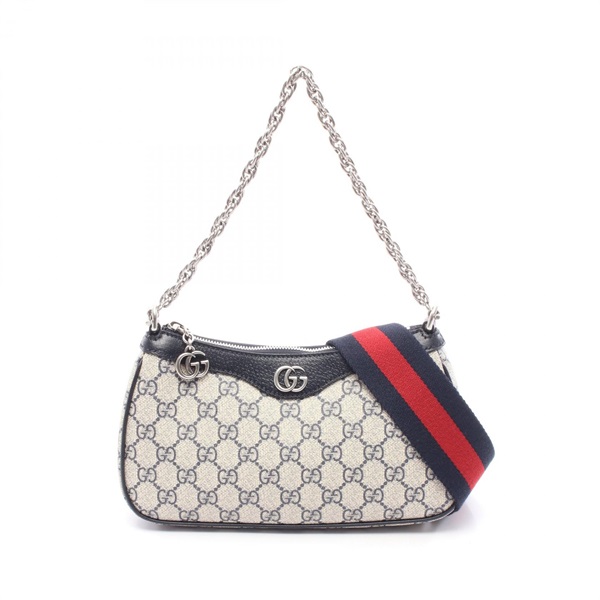 GUCCI Ophidia Small GG Supreme Shoulder Handbag canvas leather Navy Gray NEW