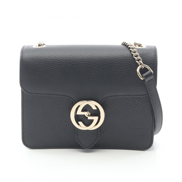 GUCCI Interlocking G Chain Shoulder Bag 510304 leather Black Used Women