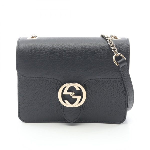 GUCCI Interlocking G Chain Shoulder Bag 510304 leather Black Used Women