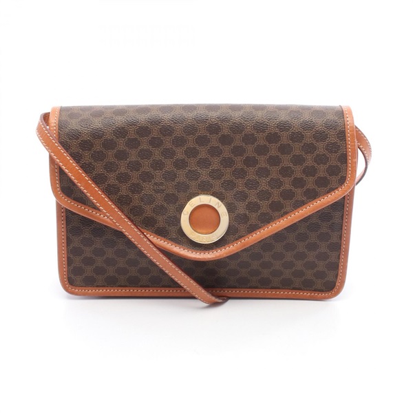 CELINE Macadam Shoulder Bag canvas leather Brown Used unisex