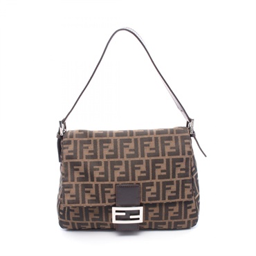 FENDI Mamma Baguette Shoulder Bag 26325 Canvas Leather Brown Used Women