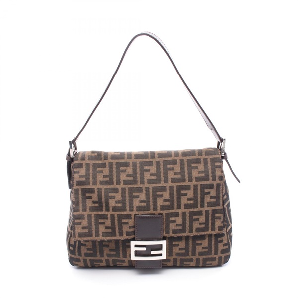 FENDI Mamma Baguette Shoulder Bag 26325 Canvas Leather Brown Used Women