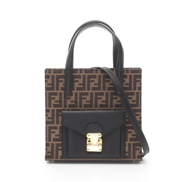 FENDI Zucca Shoulder Handbag canvas leather Brown khaki Used Women