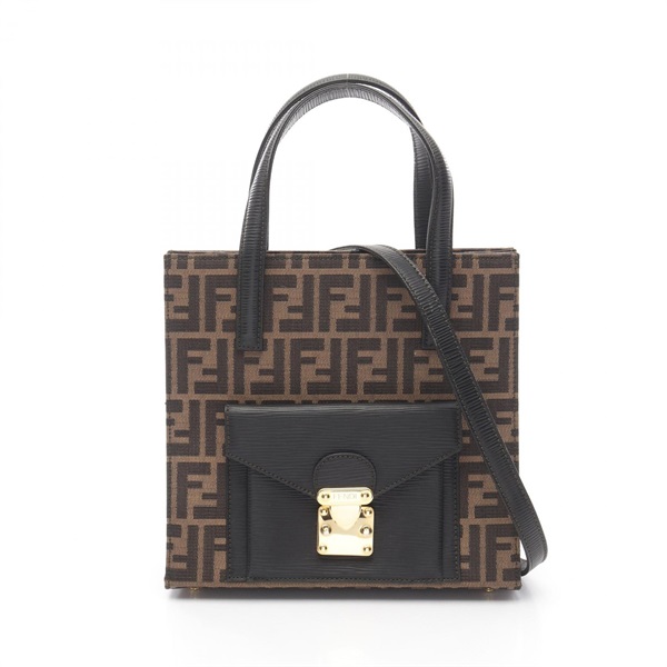 FENDI Zucca Shoulder Handbag canvas leather Brown khaki Used Women