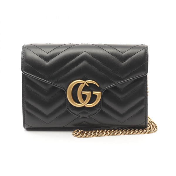 GUCCI GG Marmont Chain Shoulder Wallet Bag 474575DTD1T1000 Leather Black NEW