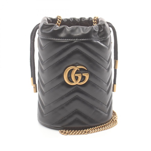 GUCCI GG Marmont mini bucket Chain Shoulder Bag leather Black NEW Women