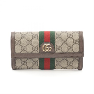 GUCCI Ophidia GG Supreme Continental Bifold wallet leather canvas Beige NEW