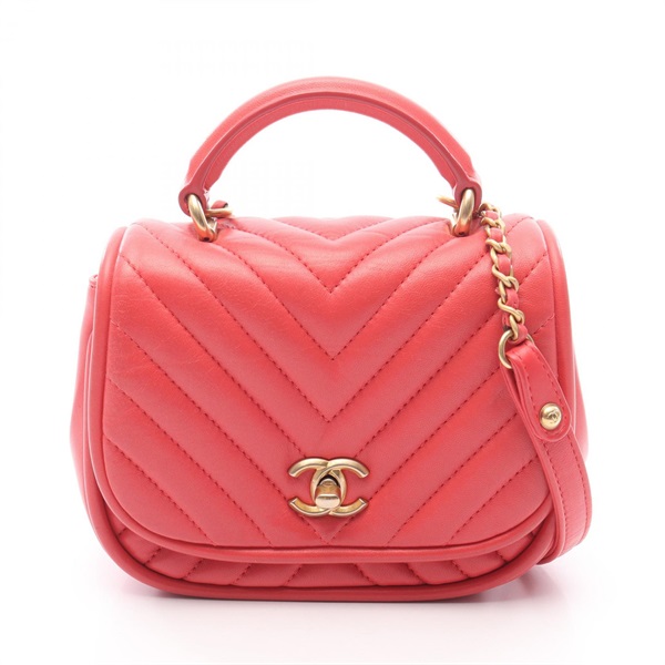 CHANEL Chevron V Stitch Crossbody Chain Shoulder Bag Lambskin Pink GHW Used