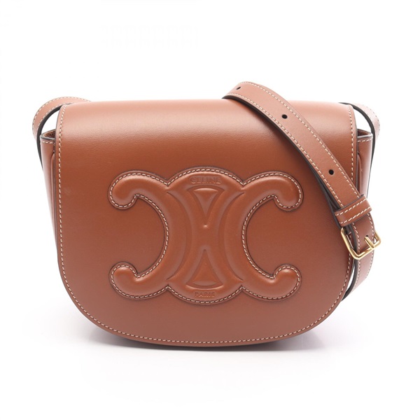 CELINE Folco Cuir Triomphe Shoulder Bag 198263DU3 leather Brown Used Women