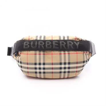 BURBERRY Nova Check Waist Belt Bum Bag Nylon Beige Black Red Used Unisex