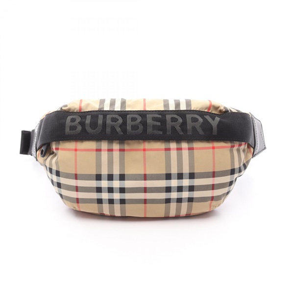 BURBERRY Nova Check Waist Belt Bum Bag Nylon Beige Black Red Used Unisex