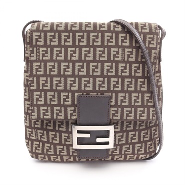 FENDI Zucchino Shoulder Bag 8BT075 canvas leather Brown Used Women