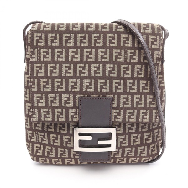 FENDI Zucchino Shoulder Bag 8BT075 canvas leather Brown Used Women