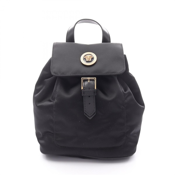 VERSACE Medusa Mini Backpack Bag Nylon Leather Black Used Women