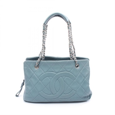 CHANEL Matelasse Chain Shoulder Tote Bag Leather Blue sHW Used Women