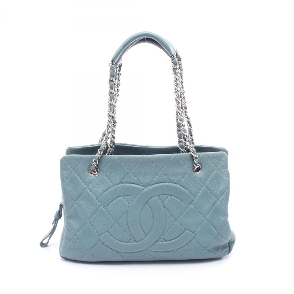 CHANEL Matelasse Chain Shoulder Tote Bag Leather Blue sHW Used Women